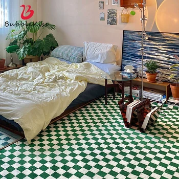 Bubble Sărut Tablă De Șah Verde Alb Carouri Lână Covor Noptiera Adolescent Cameră Mat Gros Marocan Dormitor Living Decorul Camerei Covor