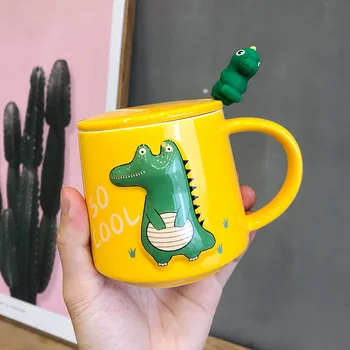 Creative Trei-dimensional Relief Dinozaur, Monstru Cana Ceramica de Desene animate Drăguț de Culoare Glazura Cana Birou de Ceai Ceașcă de Cafea