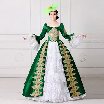 verde alb ciufulit de aur broderie rochie de bal de desene animate de epocă medievală rochie Renașterii prințesă zână costum rochie Victoria