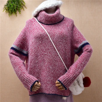 femei de moda de iarna gros cald iepure angora blană tricotate guler pulover vrac toamna iarna haine jumper pulover
