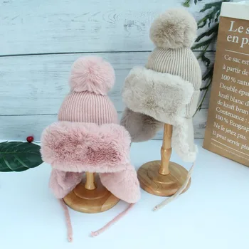 Iarna Tricotate Beanie Hat pentru Femei Ureche Clapa Mufe de Pluș Cald Capac de Bumbac în aer liber Cald Tricotate Beanie Pălărie Cadouri