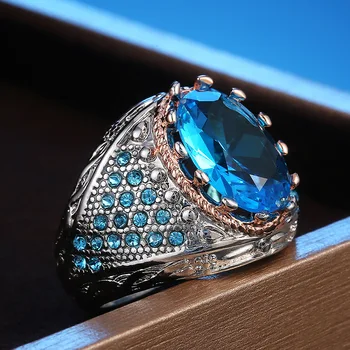Retro Simplu Inel cu Cristale de Lux Rafinat, Elegant Fata Încrustații cu Albastru Zircon Ring Moda Lady Charm Inel de Logodna Bijuterii