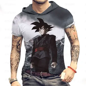 Tricou pentru Barbati cu Gluga pentru Bărbați T-Shirt Super Saiya Essentials Dragon Ball Z Noi Topuri Trend T-shirt cu Maneci Scurte Goku Man T-Shirt