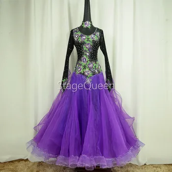Cristale Violet Standard De Bal Rochii Fete Cu Maneca Lunga Costum De Dans Pentru Adulti Vals De Bal Concurs De Dans Rochie