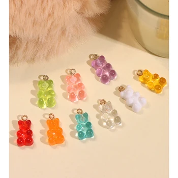 10buc 11*20mm 9 Culori de Animale Drăguț Urs Gummy Farmecele Pentru Colier Picătură Cercei Bomboane de Culoare Rășină Pandantiv DIY de a Face Accesorii
