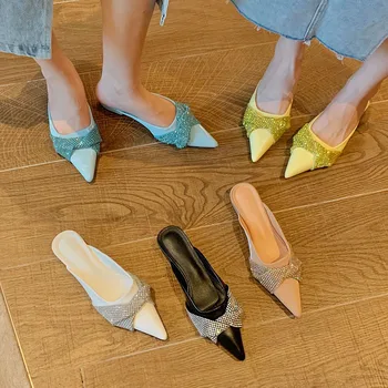 2022 Moda Bling Stras Arc-nod Femei Balerini Casual Pantofi Doamnelor Subliniat Toe Superficial Aluneca Pe Balerina Zapatillas Muj