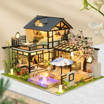 Noi Diy Miniatură Kit De Construcție Păpuși Model Stil Japonez, Casa Din Lemn, Cu Lumina Mobilier Casa Papusa Pentru Copii Jucarii Pentru Adulti Cadouri