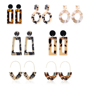 HOCOLE Noua Moda Acrilice Rotunde Picătură Cercei Pentru Femeile Moda Bijuterii Leopard de Imprimare Geometrice Rășină Agățat Legăna Cercei Za