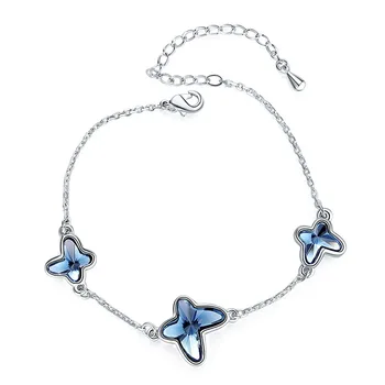 Argint 925 Cristal Albastru Fluture Colier Bijuterii Femei Iubesc Memorie Nunta Ziua Îndrăgostiților Cadou de Ziua de nastere pentru Femei