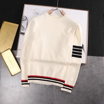 2022 Nou Brand solid Sweater Mens Pulover cu Dungi Slim Fit Jumperi Knitred Lână Toamnă Caldă coreeană Stil Casual Barbati Haine