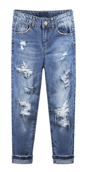 KIDSCOOL SPAȚIU Copii Fete/Baieti Pantaloni Denim Uzat Margine Elastic în Interiorul Spălat Rupt Găuri Slim Jeans