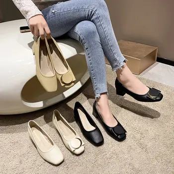 2022 Nou Pantofi De Piele De Femeie Tocuri Joase Rochie Office Pantofi De Înaltă Calitate, Confortabil De Vară Doamnelor Pantofi