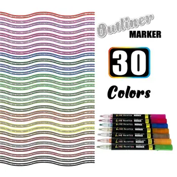 30 Culoare Metal Vopsea Marker set Dublu Linie de Creion Contur Marker Sclipici pentru Desen Pictura Doodling Rechizite Școlare