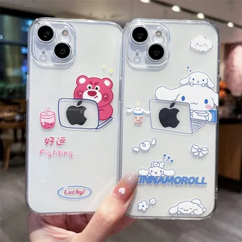 Sanrio Kawaii Cinnamoroll Transparent Cazul în care Telefonul pentru Iphone14 13 12 11 Pro Max Xr Xs Desene animate Soft Shell All-Inclusive Anti-Drop