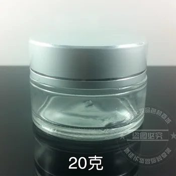 30 buc en-gros 20g sticlă clară crema borcan cu mat argintiu aluminiu capac, sticla goală 20 ml container cosmetice pentru crema de ochi