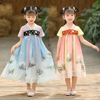 Copii Vara Noi Maneci Scurte Tang Costum Fete Efectua Costume Chineză Minunat Vechi Hanfu Copii Broderie