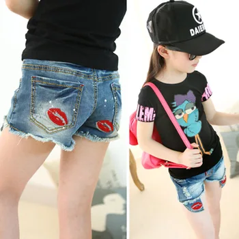 Îmbrăcăminte pentru copii 2023 Vara Noi coreea Drăguț Fete Buzele pantaloni Scurti din Denim de sex Feminin pat Copii Bumbac de Agrement Brodate Pantaloni Fierbinte X4