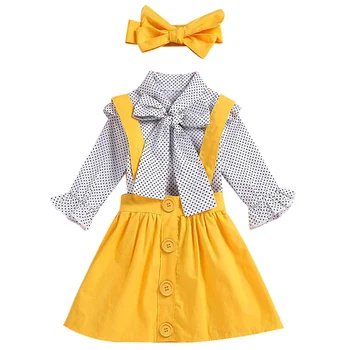 Noi 3pcs Haine de Fata Set Imprimare Tricou Punct Bretele Fusta Knotbow Heandband copii Mici Copii Haine 2019 Fete de Moda de Îmbrăcăminte