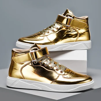 De Lux De Aur Strălucitor Casual Pantofi Pentru Bărbați Adidași De Top De Mare Designer Paiete Unisex Din Piele Adidasi Barbati Pantofi De Sclipici Zapatilla Hombre