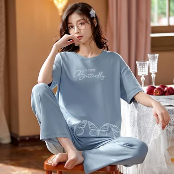 Vara 100% Bumbac Pentru Femei Set De Pijama Sexy Pijamale Pijamale Lounge Homewear Maneci Scurte Moda Pijama