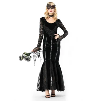 Rochie lunga Doamnelor Costume de Halloween Sexy Partid Rochie de Dantelă Neagră Vampir Contele Rochie Trompeta rochii