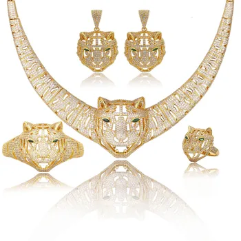 De lux de moda clasice de dimensiuni mari Animal Tigru colier cercei bratara inele zircon cupru set de bijuterii petrecere de aniversare cadou