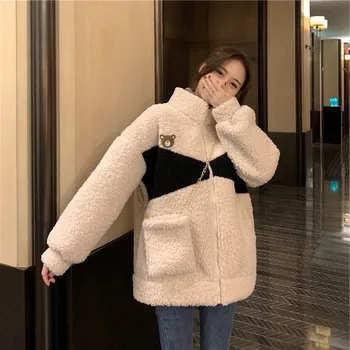 Coreea Style Strat de Primăvară Femei Uza 2021 Moda Urs lambswool Haine Casual Carouri Supradimensionate Jachete Femei Îmbrăcăminte Fleece