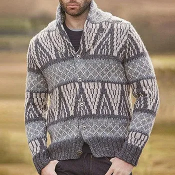 2022 Toamna și Iarna Nou Stil Britanic Rever Jacquard Tricotate Cardigan Pulover Moda Barbati Casual Slim cu mâneci Lungi Haina