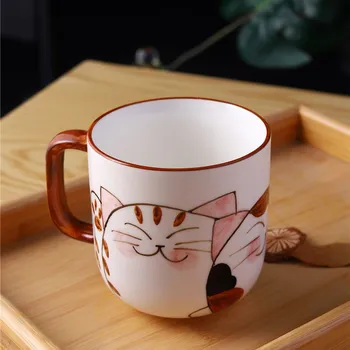400ml de Desene animate pictate manual Cana Ceramica Underglaze Cat Noroc Ceașcă de Cafea cu Lapte Cana Cana cu Capacitate Mare
