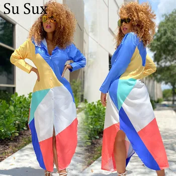 Haine Africane Multicolor Print Bluza Lunga Tricou Africane Rochii Pentru Femei Casual Rândul Său, În Jos Maneca Lunga De Sus Vestidos Halat 2022