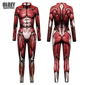 Omului Musculare Corpul 3D Imprimate Salopeta de Partid Adult Rol de Halloween Cosplay, Costume Femei, Bărbați Strâns Bodycon Slim Body