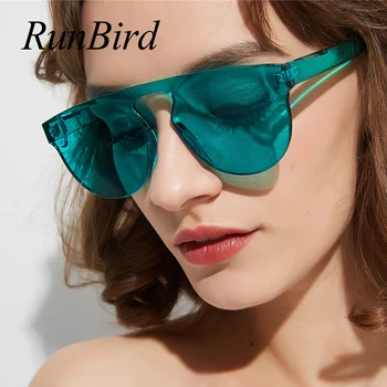 RunBird Retro fără ramă de ochelari de Soare pentru Femei Verde Bomboane de Culoare 2019 Moda coreeană Bărbați Ochelari de Soare pentru Femei-O Bucată 5429