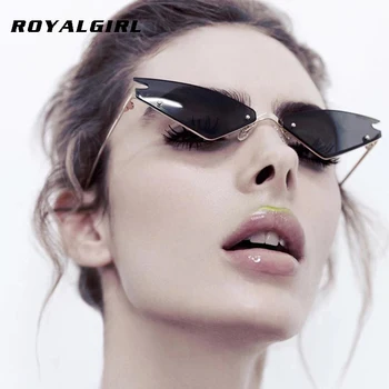 ROYAL FATA de Epocă Ochi de Pisica ochelari de Soare pentru Femei Brand Designer Jumătate Cadru Ochelari de Soare Barbati fără ramă Oglindă Ochelari de soare UV400 ss019
