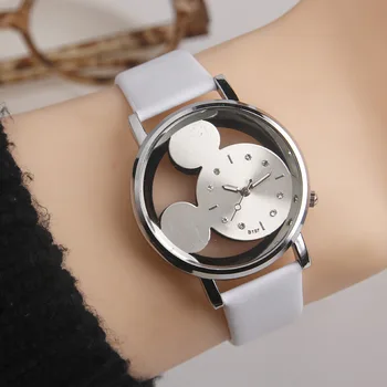 Relogio Feminino De Moda De Lux De Desene Animate Mickey Cuarț Ceasuri Femei Transparente Tubulare Dial Piele Femei Ceas Cadou 2022 Reloj