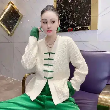 Cardigan feminin roșu Net cu 2022 noua moda retro temperament celebru vânt fel de mâncare catarama Chineză qi de potrivire de culoare pulover tricot