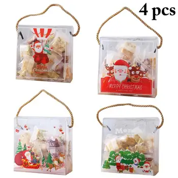 4buc Bomboane de Crăciun Pungi de Plastic Transparente Cookie Cutie de Cadou de Crăciun Cutii Cu Mâner articole Party Pentru Copii