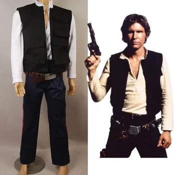Film Han Solo costum adult Halloween cosplay, costume pentru bărbați cosplay Han Solo costum Haine Barbati Tricou Vesta Pantaloni Set