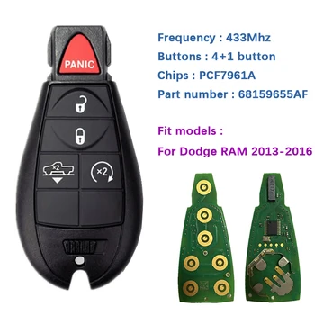 CN087011 Original 4+1 Buton Inteligent Fobik Cheie Pentru Dodge RAM 1500 2013-2016 Cu 433Mhz FCCID GQ4-53T PCF7961A Cip