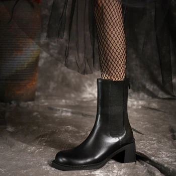 2021 Iarna din Piele Dantela-up Cizme pentru Femei de Moda Rotund Deget de la picior Toc Indesata GLEZNA Cizme Platforma Pantofi Femei Pantofi