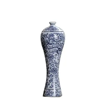 Chinezii Vechi Albastru Și Alb Portelan Ornamente Dragon Gura Mica Inaltime Vaza
