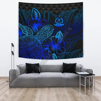 Vanuatu Tapiserie Turtle Hibiscus Model Albastru 3D Imprimate Tapestrying Dreptunghiulară, Decor Acasă Agățat de Perete