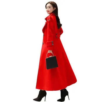 Palton lung de lână femei nou toamna anului 2019 Sud-coreean de colectare talie show subțire peste genunchi toamna palton de lână