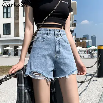 Pantaloni scurți Femei Simple de Vara din Denim Chic Populare Bază Ulzzang Casual Solid Butonul de Epocă Mini High Street Retro Imperiul All-meci