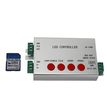 H801SB LED-uri SD Card Controler Programabil; DC5-24V WS2812 WS2811 APA102 TM1914 DMX Controller LED Adresabile Pixel Controller