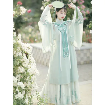 HuaShenJi Original Primăvară Verde Hanfu Rochie Femei Dinastiei Ming Brodate Nor Umăr Hanfu Set Chinese Fairy Dance Costum