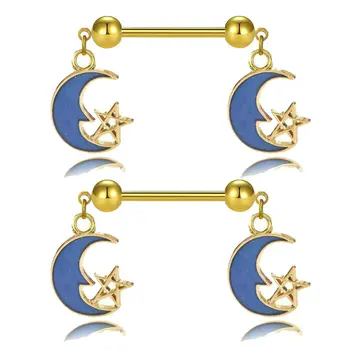 1pair Blue Moon Star Biberon Inel Modern de Aur-Culoare roz Oțel Chirurgical Mreana Piercing Bijuterii