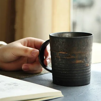Aurit Cupa Japoneză Retro Negru de Cărbune de lemn cu Geamuri Cana Ceramica cu Manere Gresie Ceașcă de Ceai Cana de Apa Personalizate Ceașcă de Cafea