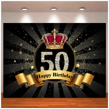 50-a zi de Naștere Fericită Fundaluri de Fotografie, Coroana de Aur Stele Aldult Petrecerea de Ziua Decor Banner de Fundal Fotografie Poster