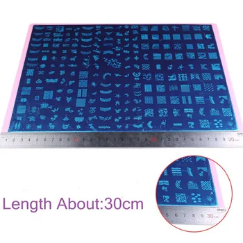 Dimensiunea XXL Mix de Modele 25.5x30.5cm Dreptunghi de Imagine Arta de Unghii Ștanțare Placa de Timbru Șablon+Roz Backcover Moda Plăci de Unghii FJH03