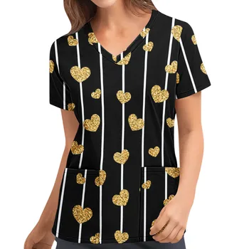 Bluza pe Gat cu Maneci pentru Femei de Moda de Imprimare Tricou Îndrăgostiților Ziua V Topuri Scurte de Lucru Bluza Femei